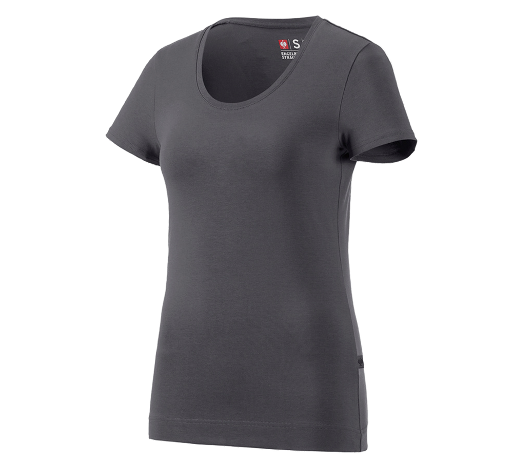T-Shirts, Pullover & Skjorter: e.s. T-Shirt cotton stretch, damer + antracit