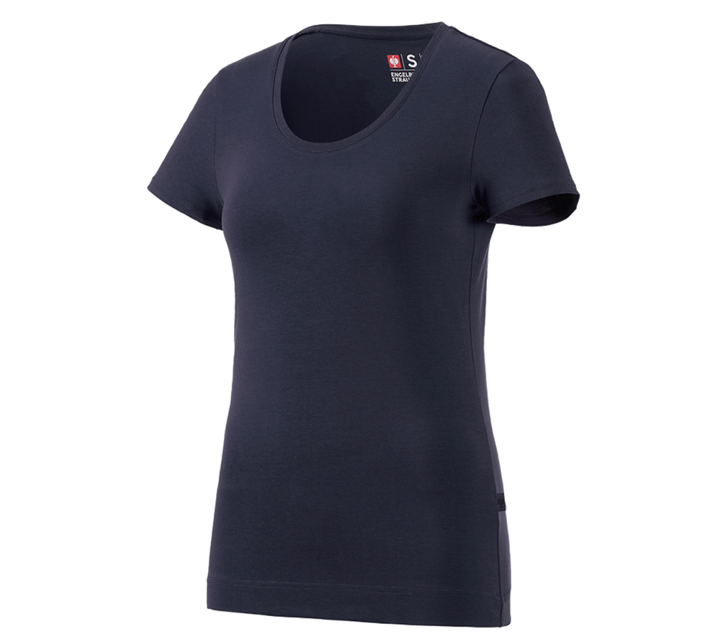 T-Shirts, Pullover & Skjorter: e.s. T-Shirt cotton stretch, damer + mørkeblå