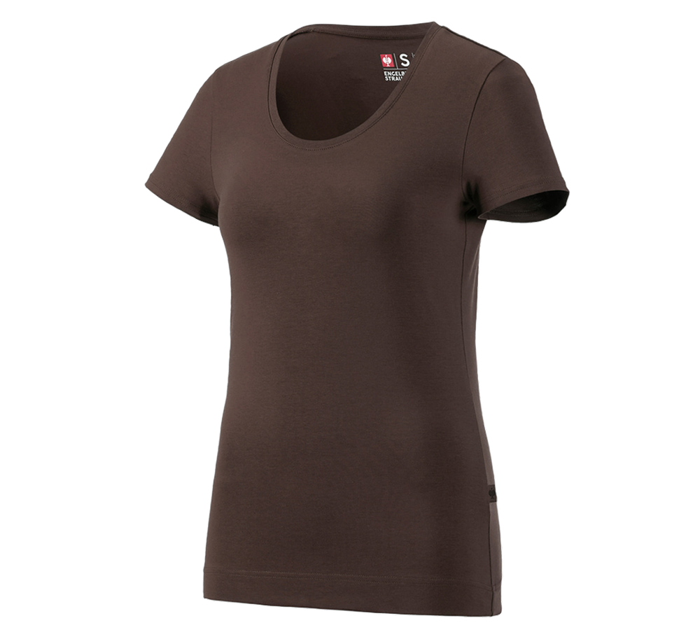 T-Shirts, Pullover & Skjorter: e.s. T-Shirt cotton stretch, damer + kastanje