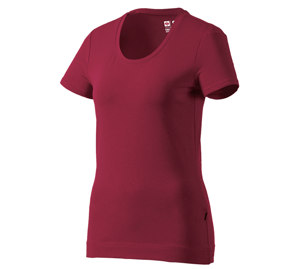 T-Shirts, Pullover & Skjorter: e.s. T-Shirt cotton stretch, damer + bordeaux
