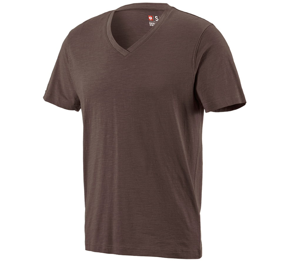 T-Shirts, Pullover & Skjorter: e.s. T-Shirt cotton slub V-Neck + kastanje