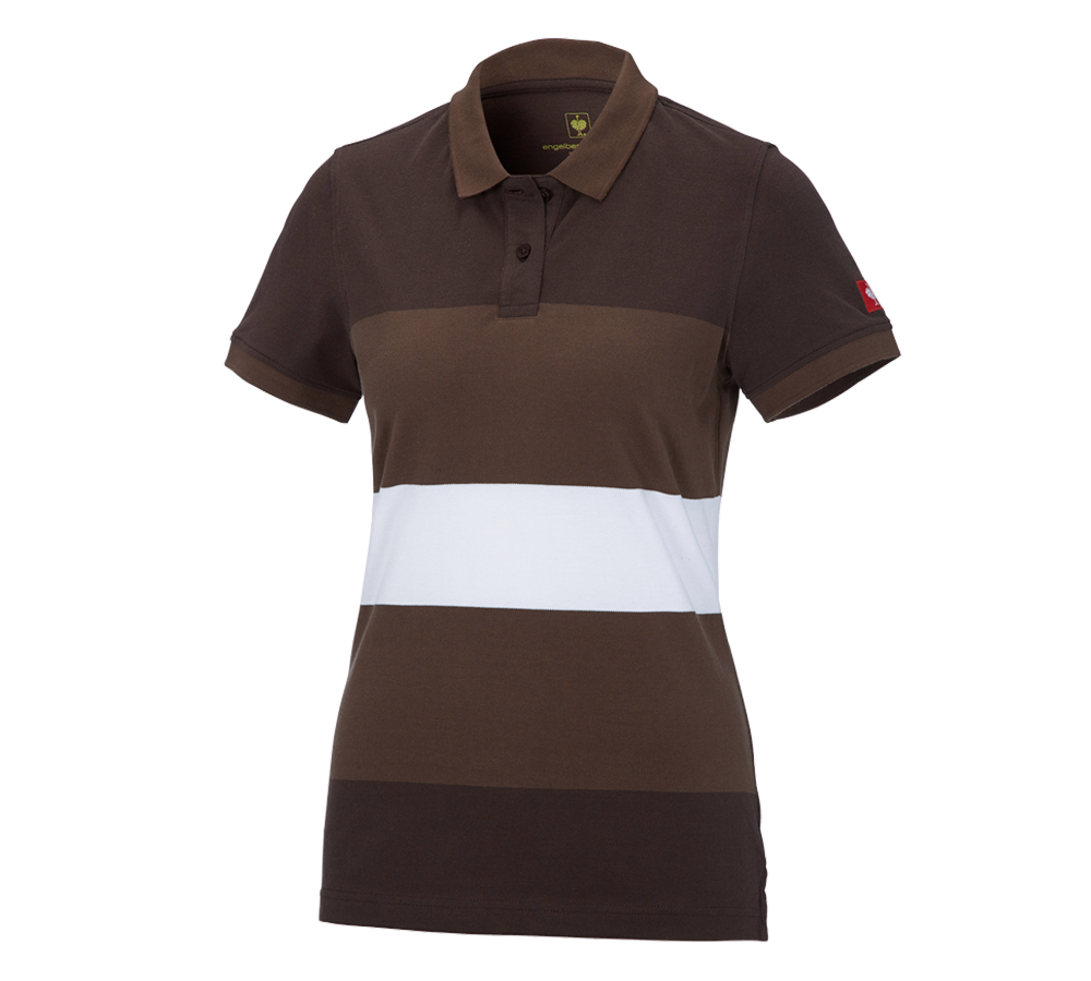 T-Shirts, Pullover & Skjorter: e.s. Pique-Polo cotton stripe, damer + kastanje/hasselnød