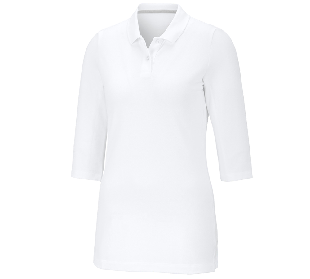 T-Shirts, Pullover & Skjorter: e.s. Pique-Polo 3/4-ærme cotton stretch, damer + hvid