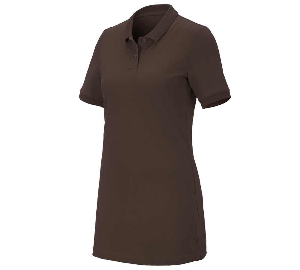 T-Shirts, Pullover & Skjorter: e.s. Pique-Polo cotton stretch, damer, long fit + kastanje