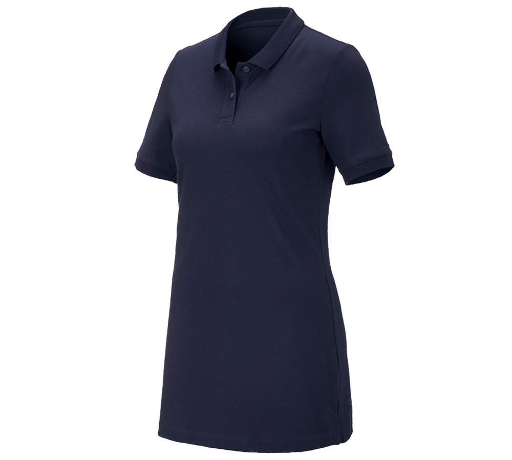 T-Shirts, Pullover & Skjorter: e.s. Pique-Polo cotton stretch, damer, long fit + mørkeblå