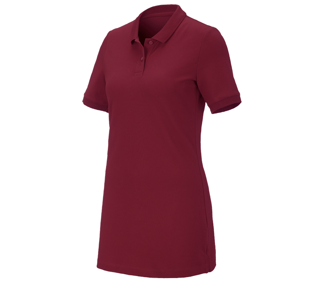 T-Shirts, Pullover & Skjorter: e.s. Pique-Polo cotton stretch, damer, long fit + bordeaux