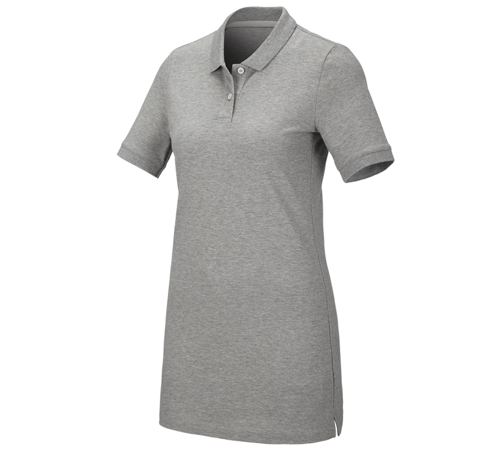 Shirts, Pullover & more: e.s. Pique-Polo cotton stretch, ladies', long fit + grey melange