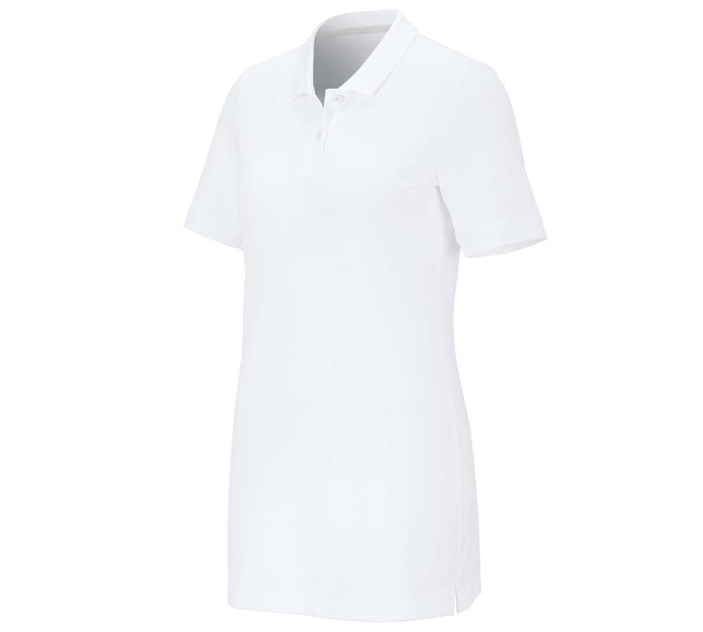 Topics: e.s. Pique-Polo cotton stretch, ladies', long fit + white
