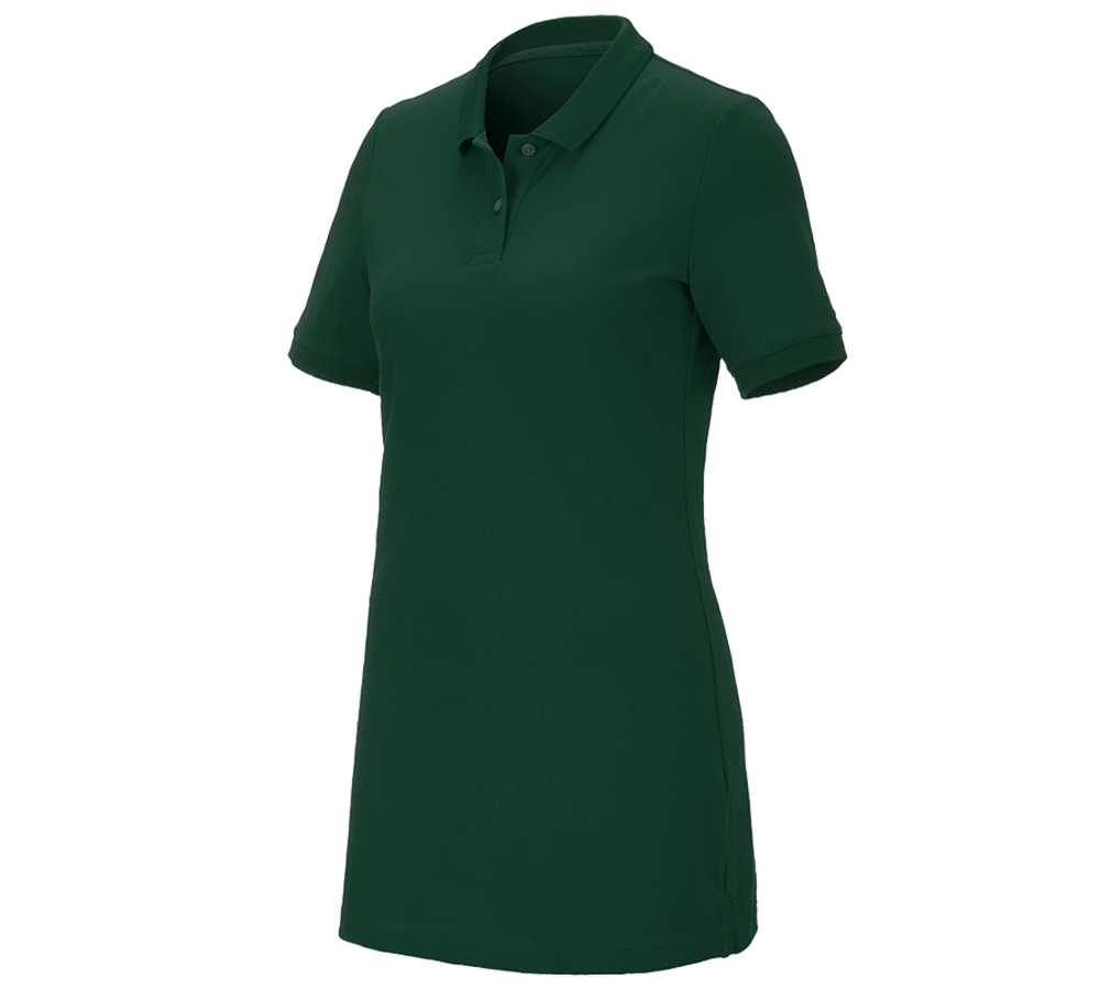 Gardening / Forestry / Farming: e.s. Pique-Polo cotton stretch, ladies', long fit + green