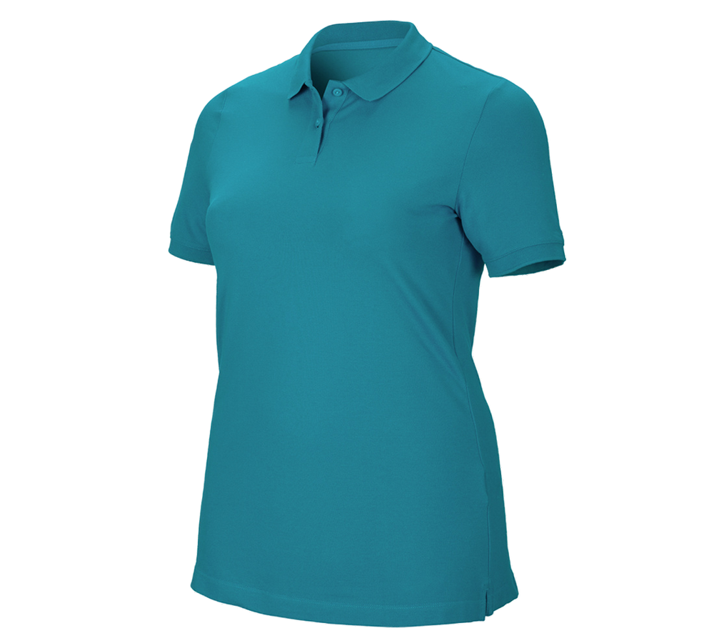 Gardening / Forestry / Farming: e.s. Pique-Polo cotton stretch, ladies', plus fit + ocean