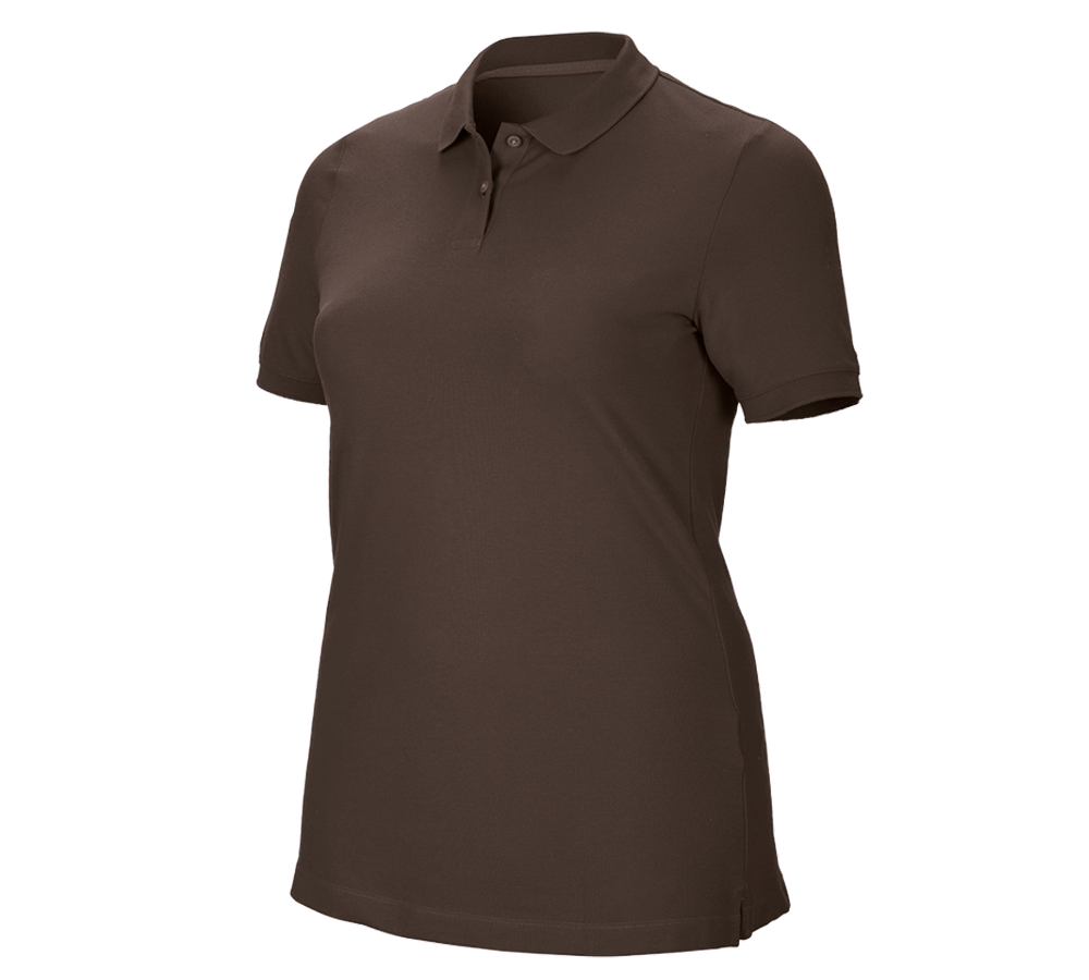 T-Shirts, Pullover & Skjorter: e.s. Pique-Polo cotton stretch, damer, plus fit + kastanje