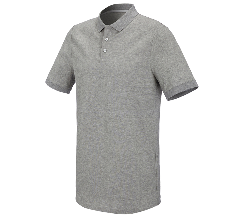 Shirts, Pullover & more: e.s. Piqué-Polo cotton stretch, long fit + grey melange