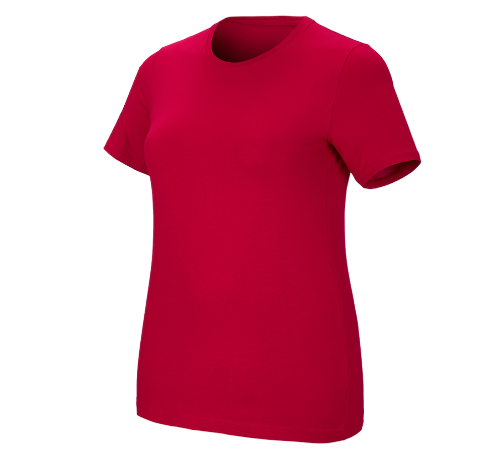 T-Shirts, Pullover & Skjorter: e.s. T-shirt cotton stretch, damer, plus fit + ildrød