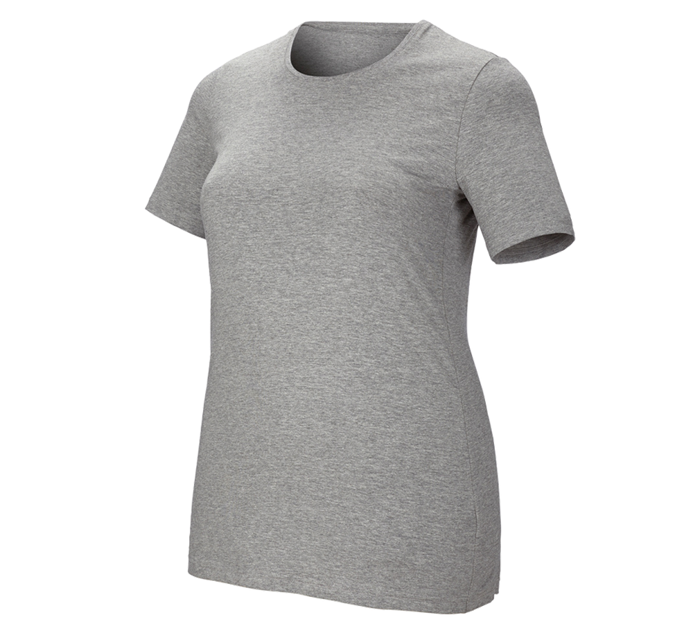 T-Shirts, Pullover & Skjorter: e.s. T-shirt cotton stretch, damer, plus fit + gråmeleret