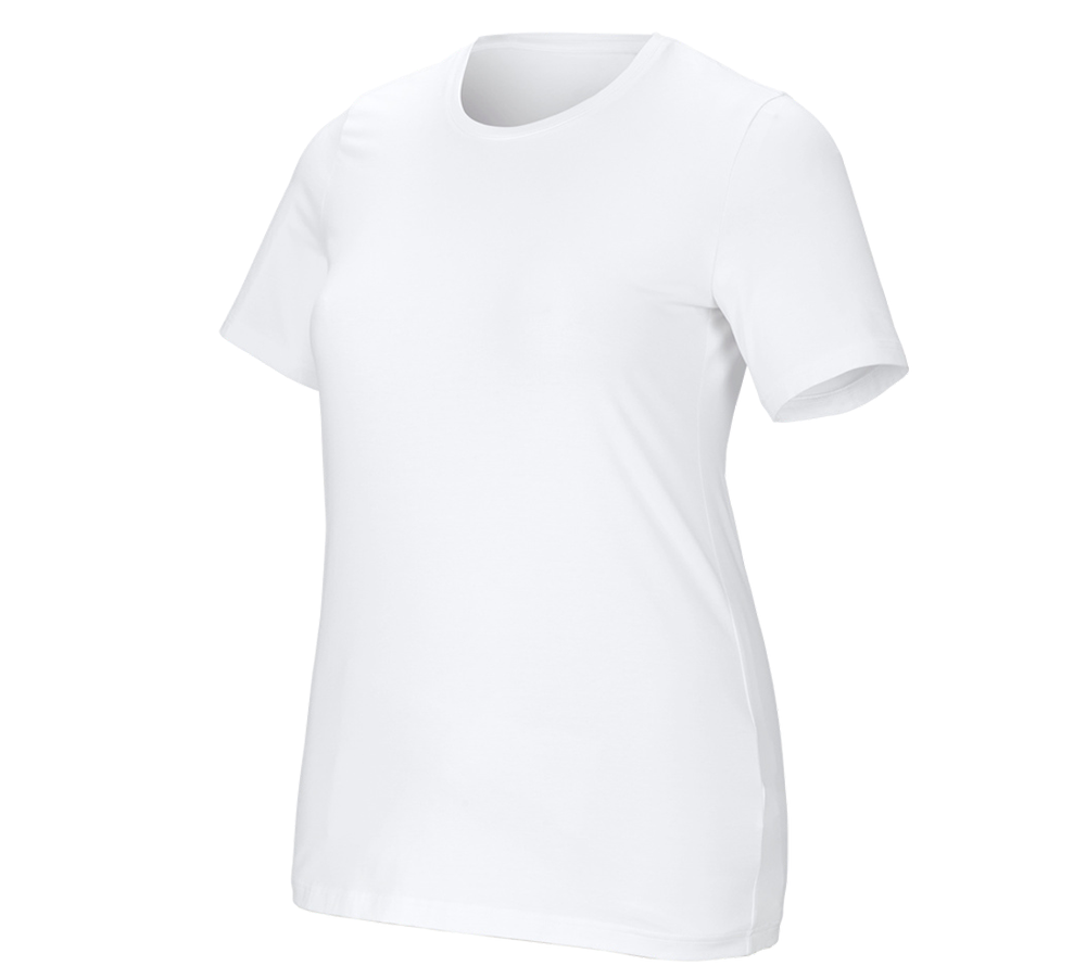 Topics: e.s. T-shirt cotton stretch, ladies', plus fit + white