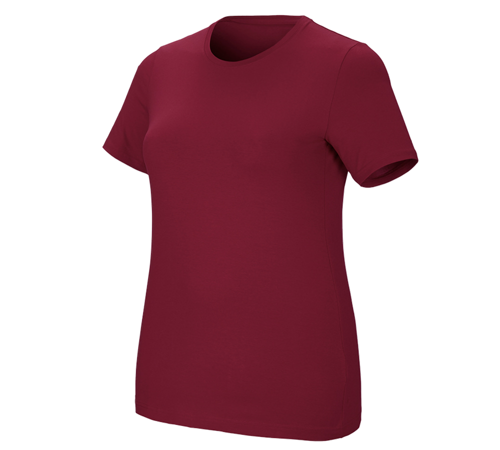 T-Shirts, Pullover & Skjorter: e.s. T-shirt cotton stretch, damer, plus fit + bordeaux