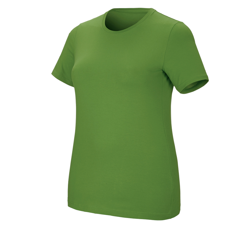T-Shirts, Pullover & Skjorter: e.s. T-shirt cotton stretch, damer, plus fit + havgrøn