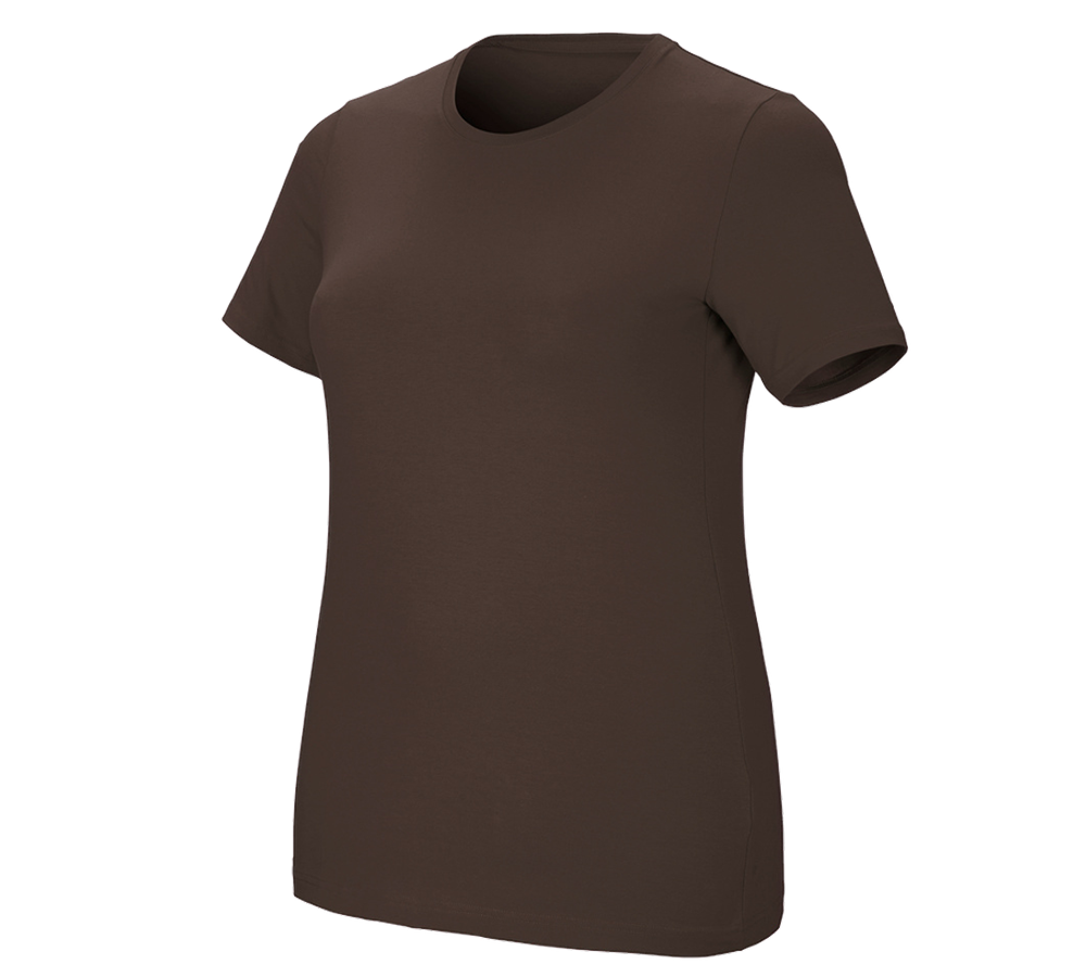 T-Shirts, Pullover & Skjorter: e.s. T-shirt cotton stretch, damer, plus fit + kastanje