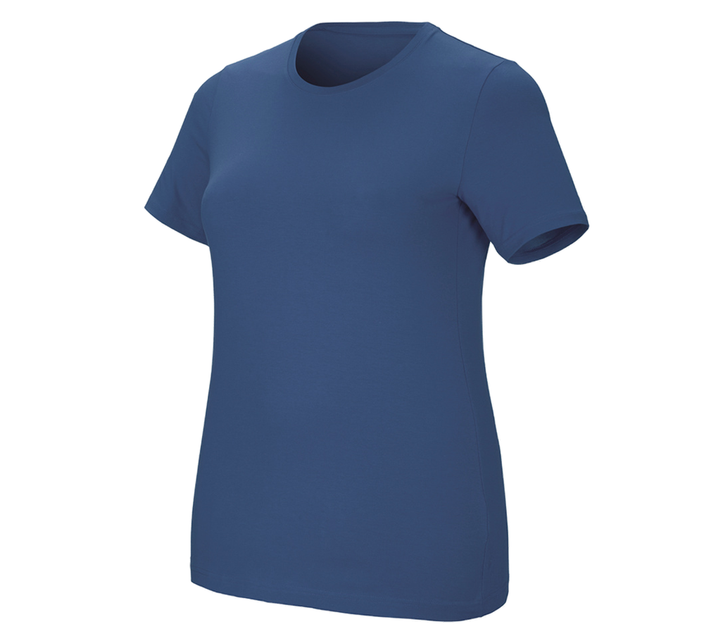 T-Shirts, Pullover & Skjorter: e.s. T-shirt cotton stretch, damer, plus fit + kobolt