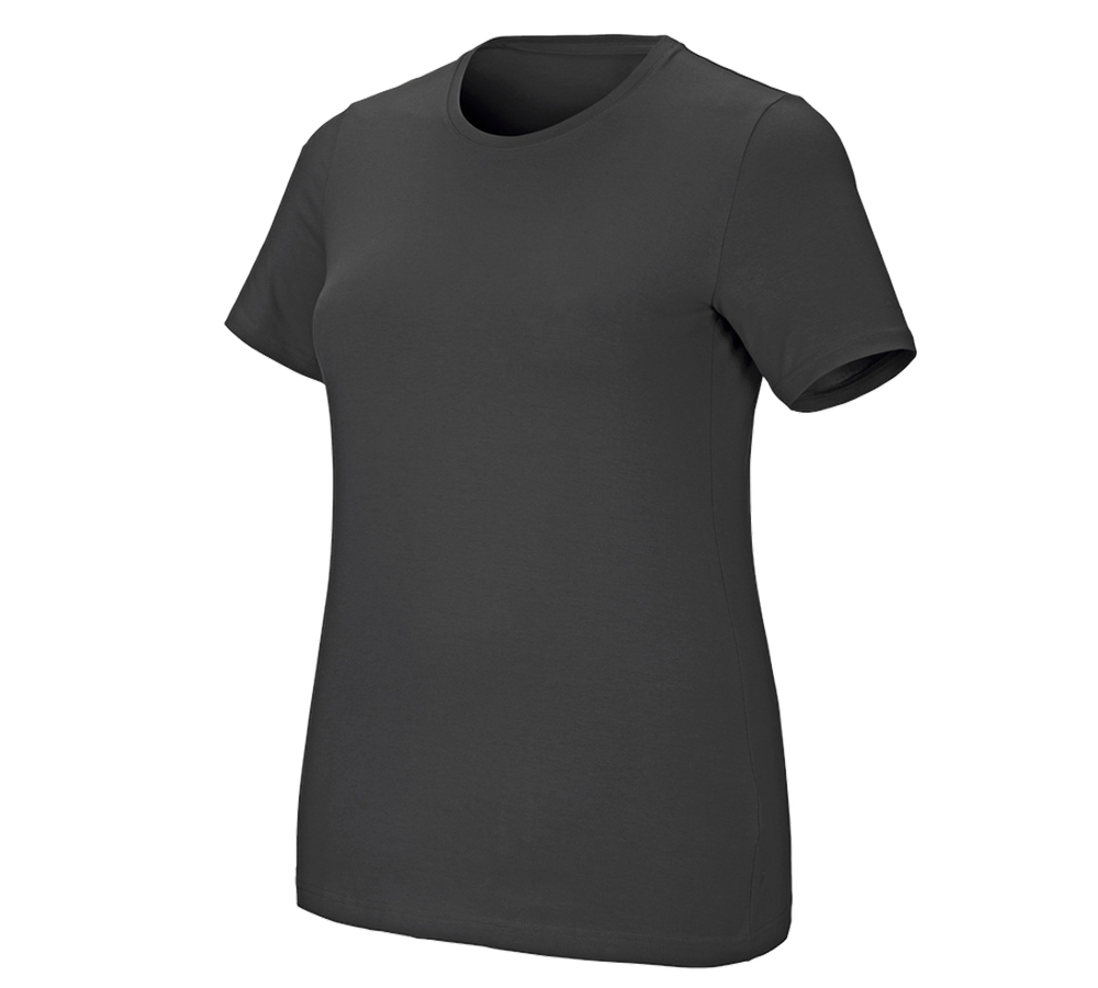 T-Shirts, Pullover & Skjorter: e.s. T-shirt cotton stretch, damer, plus fit + antracit