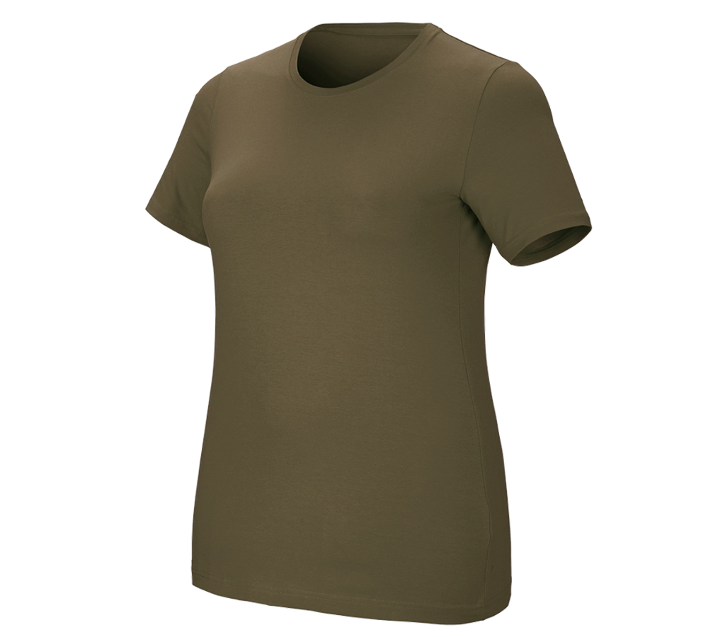 Joiners / Carpenters: e.s. T-shirt cotton stretch, ladies', plus fit + mudgreen