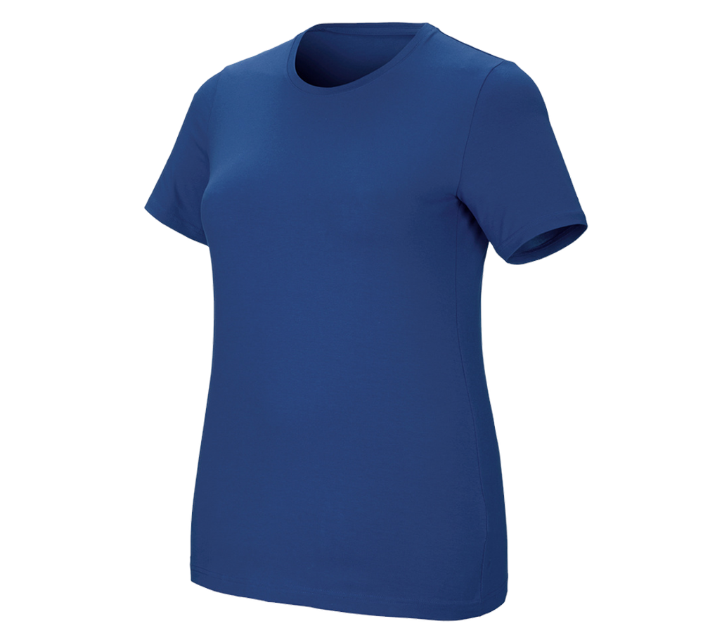 T-Shirts, Pullover & Skjorter: e.s. T-shirt cotton stretch, damer, plus fit + alkaliblå