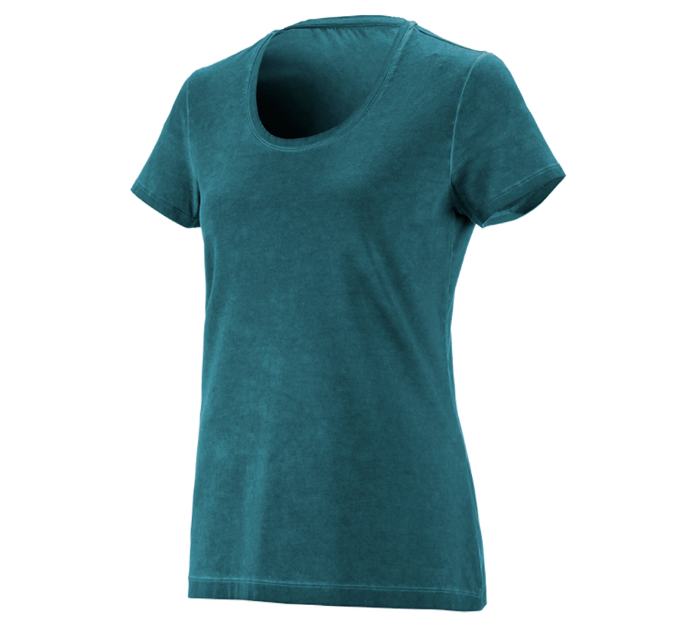 T-Shirts, Pullover & Skjorter: e.s. T-Shirt vintage cotton stretch, damer + mørk cyan vintage