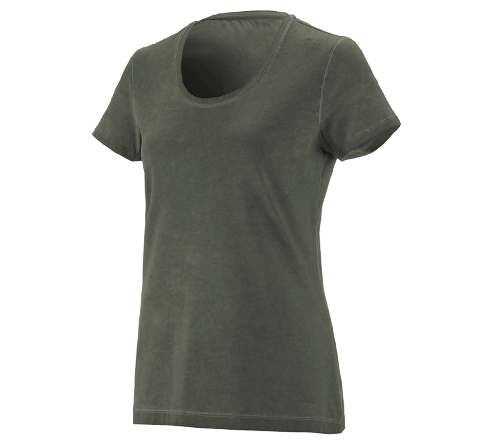 T-Shirts, Pullover & Skjorter: e.s. T-Shirt vintage cotton stretch, damer + camouflagegrøn vintage