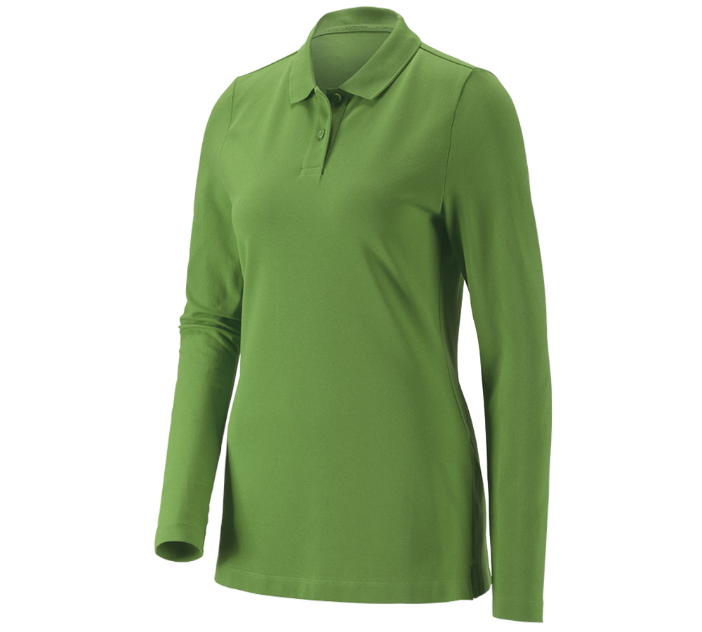 T-Shirts, Pullover & Skjorter: e.s. Pique-Polo longsleeve cotton stretch,damer + havgrøn