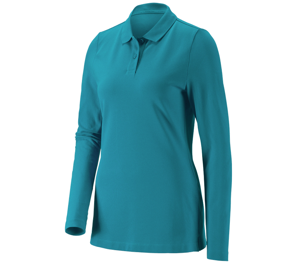 T-Shirts, Pullover & Skjorter: e.s. Pique-Polo longsleeve cotton stretch,damer + ocean