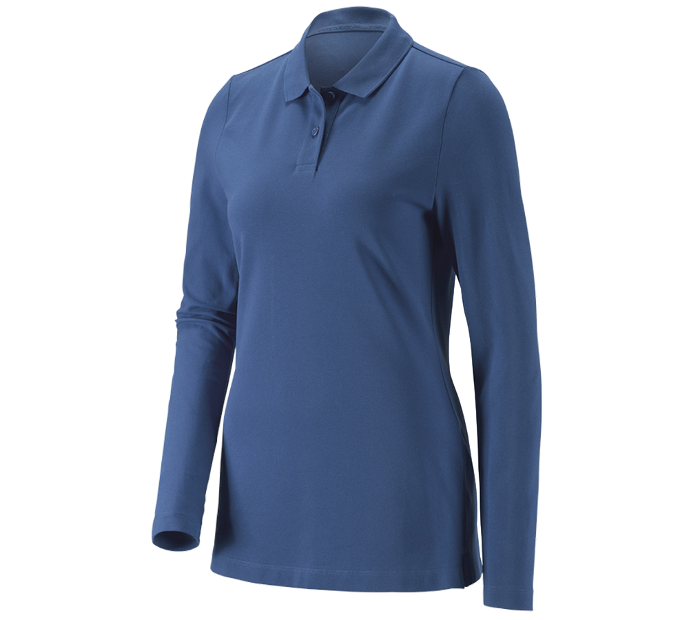 T-Shirts, Pullover & Skjorter: e.s. Pique-Polo longsleeve cotton stretch,damer + kobolt