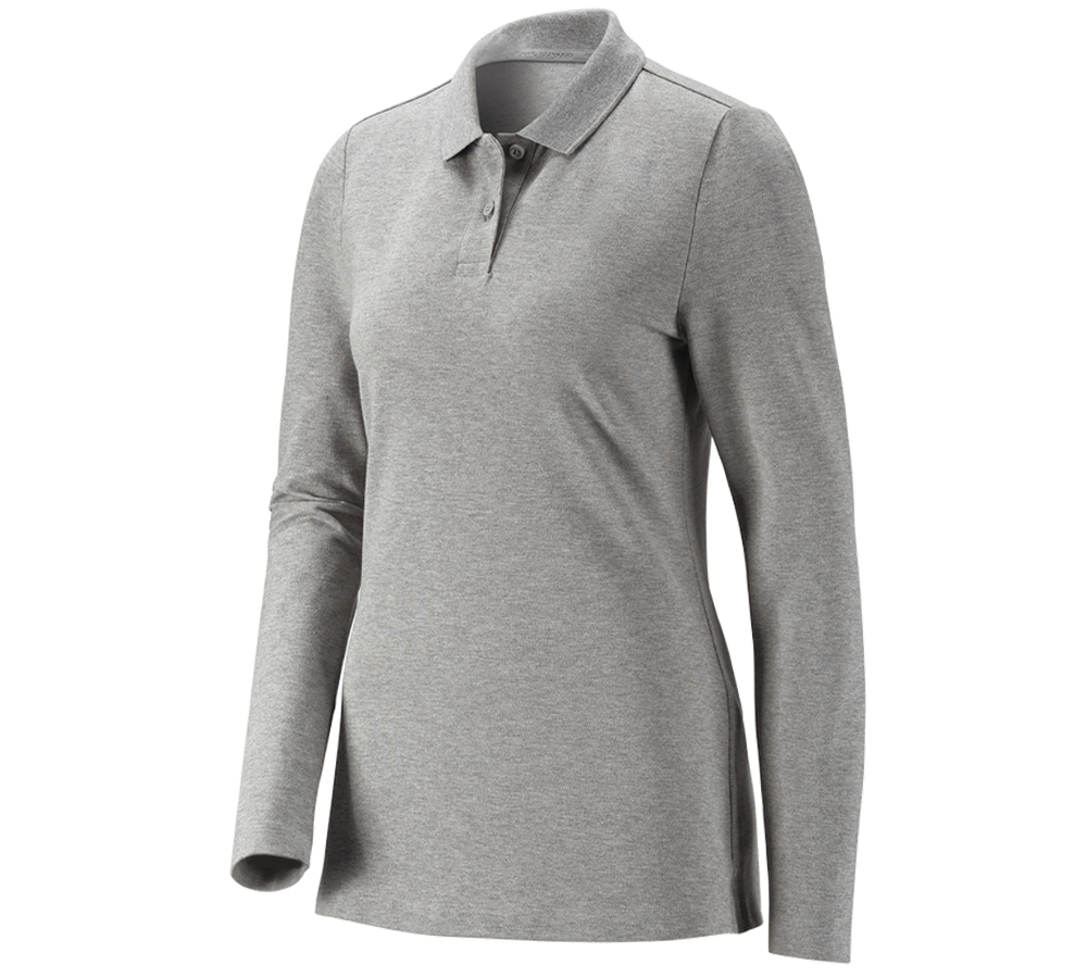 T-Shirts, Pullover & Skjorter: e.s. Pique-Polo longsleeve cotton stretch,damer + gråmeleret