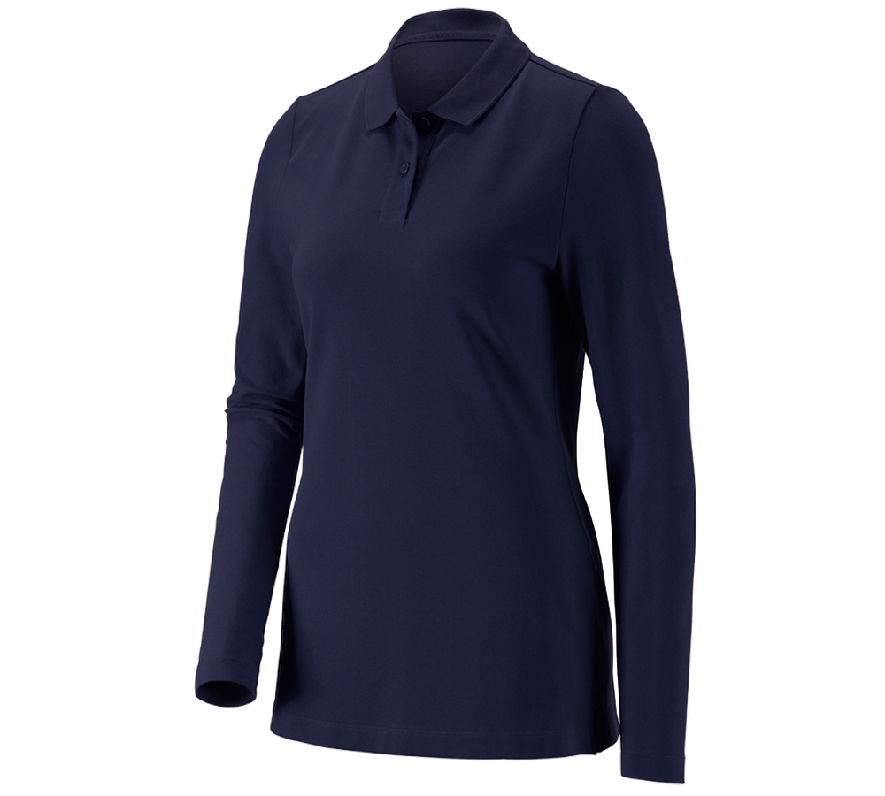 T-Shirts, Pullover & Skjorter: e.s. Pique-Polo longsleeve cotton stretch,damer + mørkeblå
