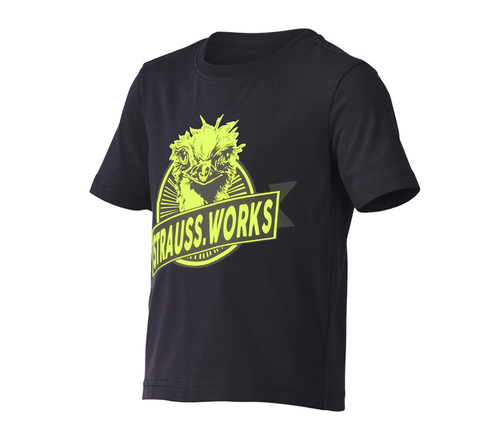 Beklædning: e.s. T-shirt strauss works, børne + sort/advarselsgul