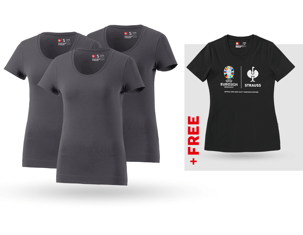 Clothing: SET: 3x women's T-Shirt cotton stretch + Shirt + anthracite