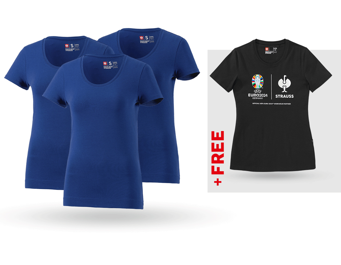 Clothing: SET: 3x women's T-Shirt cotton stretch + Shirt + royal