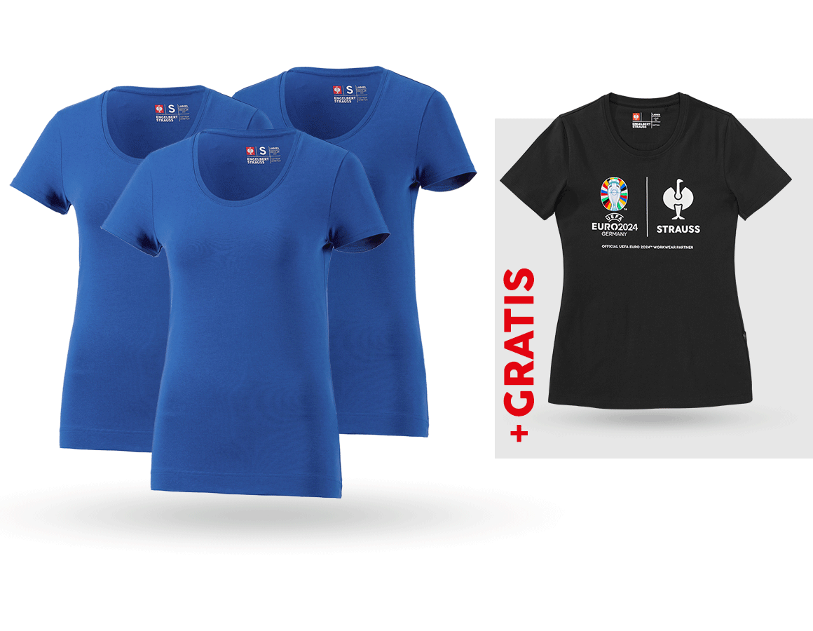 Beklædning: SÆT: 3x T-shirt cotton stretch, dame + shirt + ensianblå