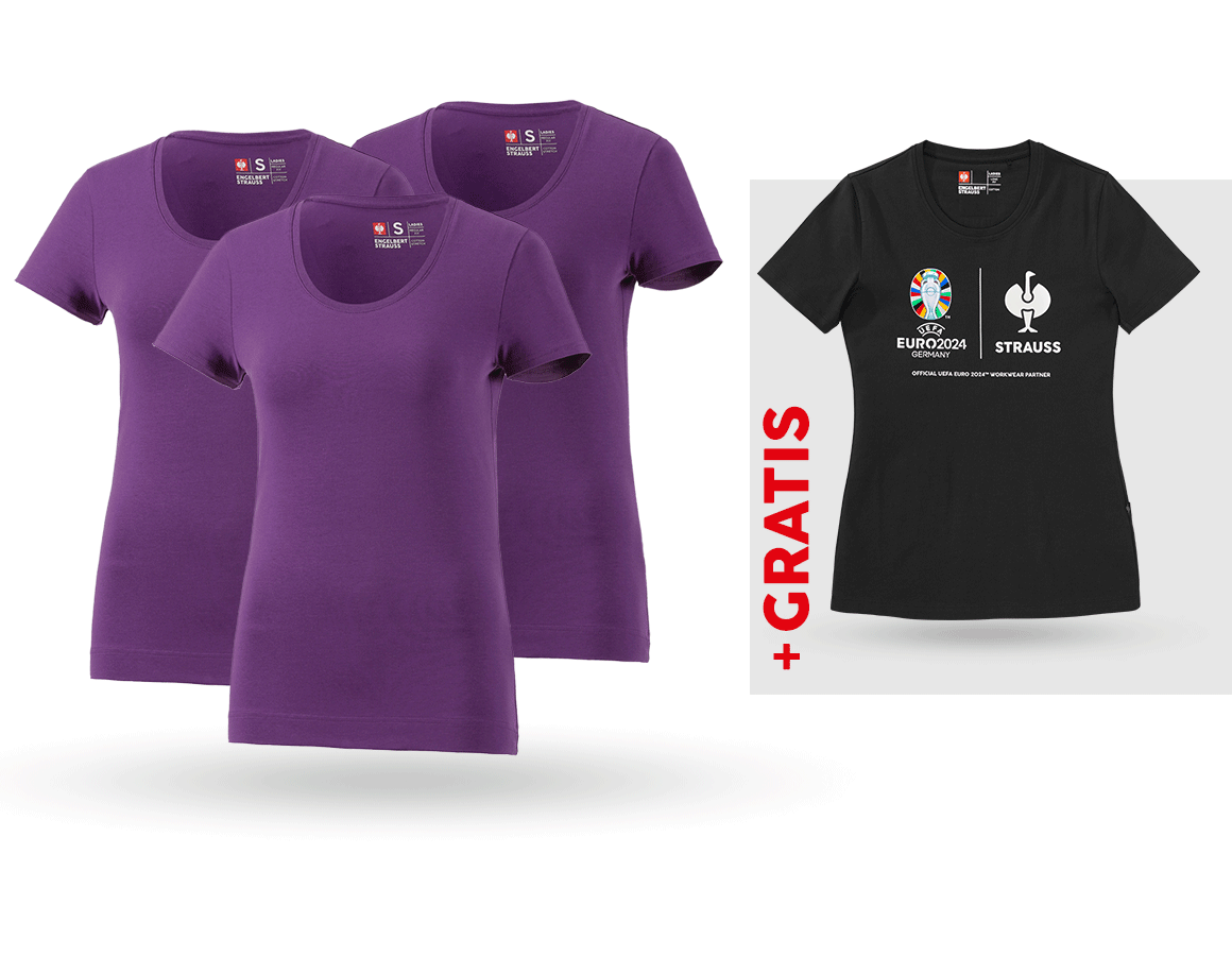 Beklædning: SÆT: 3x T-shirt cotton stretch, dame + shirt + violet