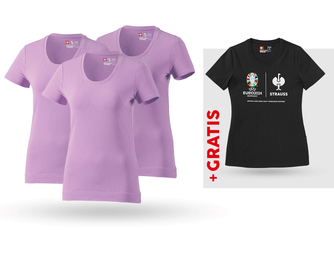 Beklædning: SÆT: 3x T-shirt cotton stretch, dame + shirt + lavendel