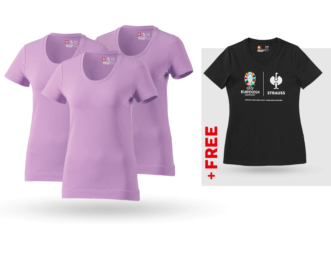 Clothing: SET: 3x women's T-Shirt cotton stretch + Shirt + lavender