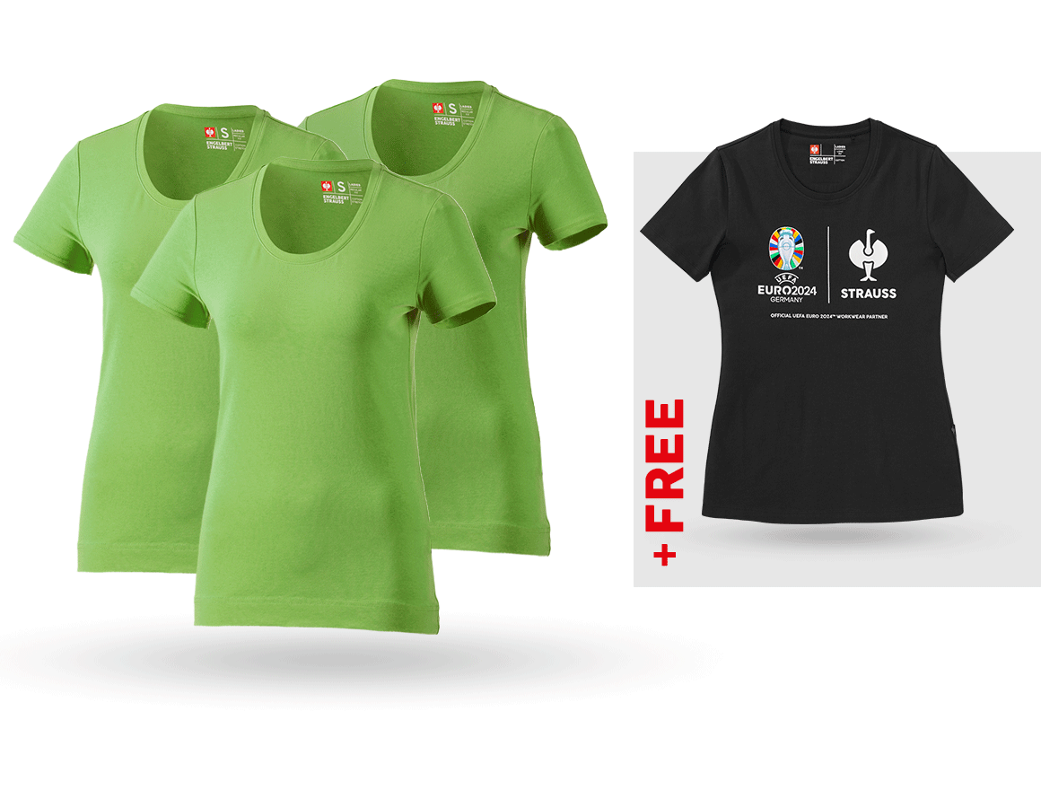 Clothing: SET: 3x women's T-Shirt cotton stretch + Shirt + seagreen