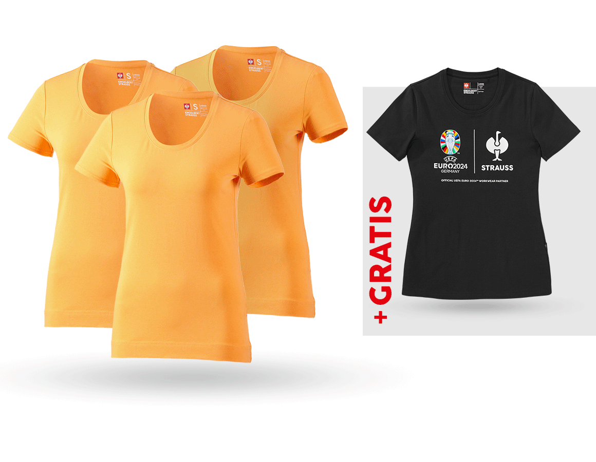 Beklædning: SÆT: 3x T-shirt cotton stretch, dame + shirt + lys orange