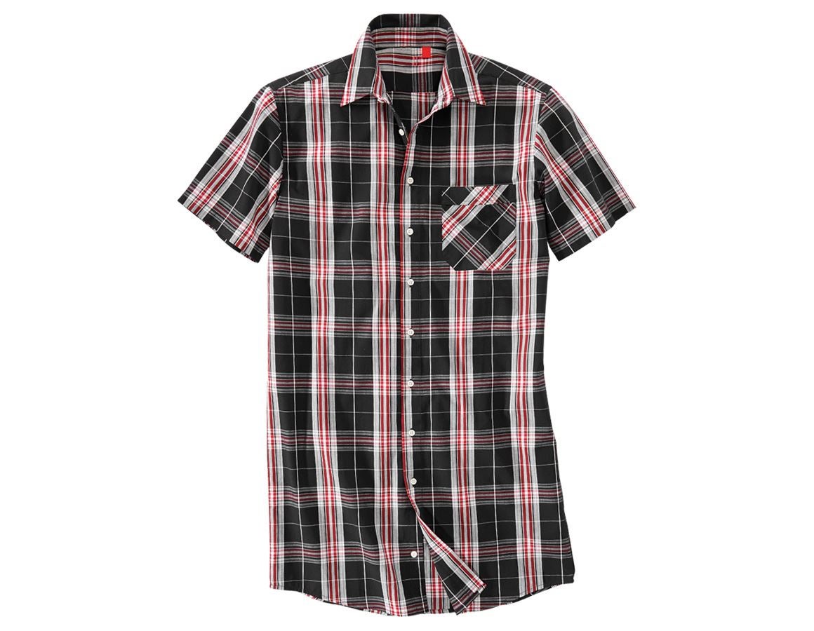 Tømrer / Snedker: Kortærmet skjorte Lübeck, ekstra lang + sort/rød/hvid