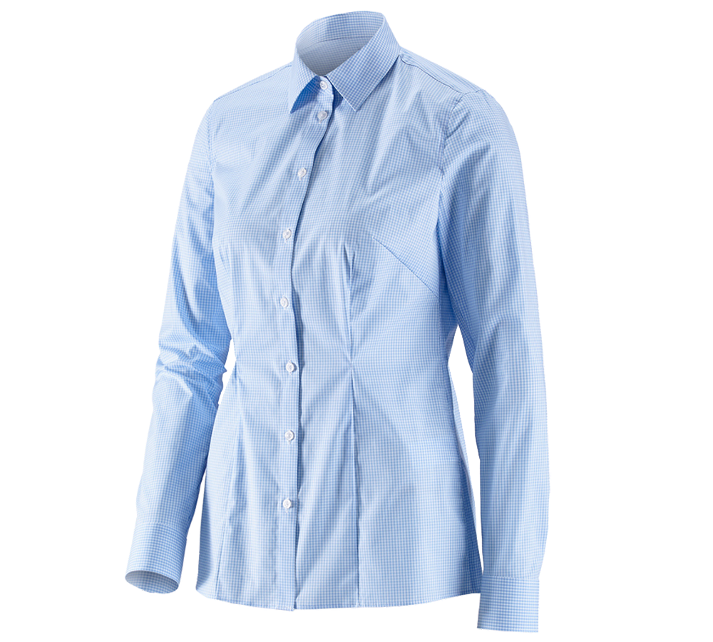 T-Shirts, Pullover & Skjorter: e.s. Businessbluse cotton stretch dam. regular fit + frostblå ternet
