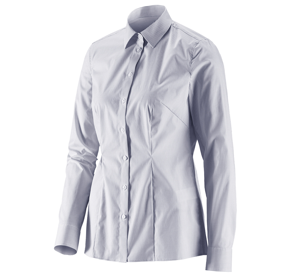 T-Shirts, Pullover & Skjorter: e.s. Businessbluse cotton stretch dam. regular fit + tågegrå  ternet