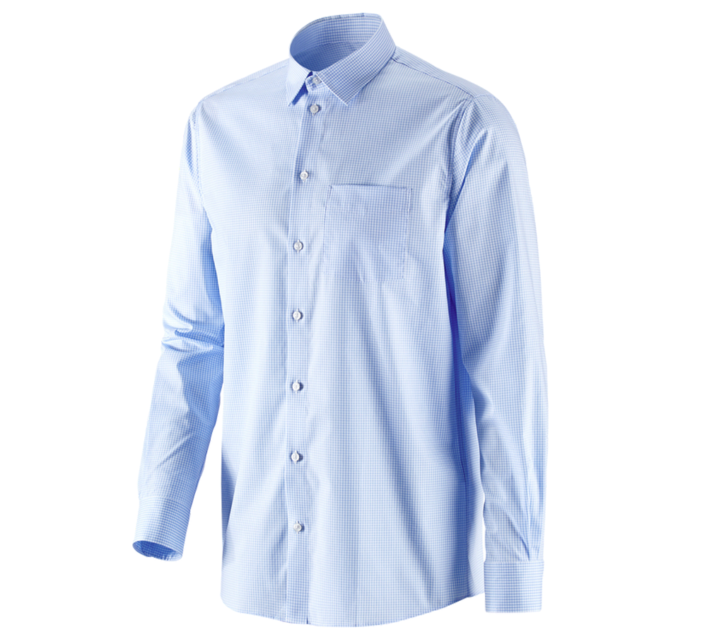 T-Shirts, Pullover & Skjorter: e.s. Business skjorte cotton stretch, comfort fit + frostblå ternet