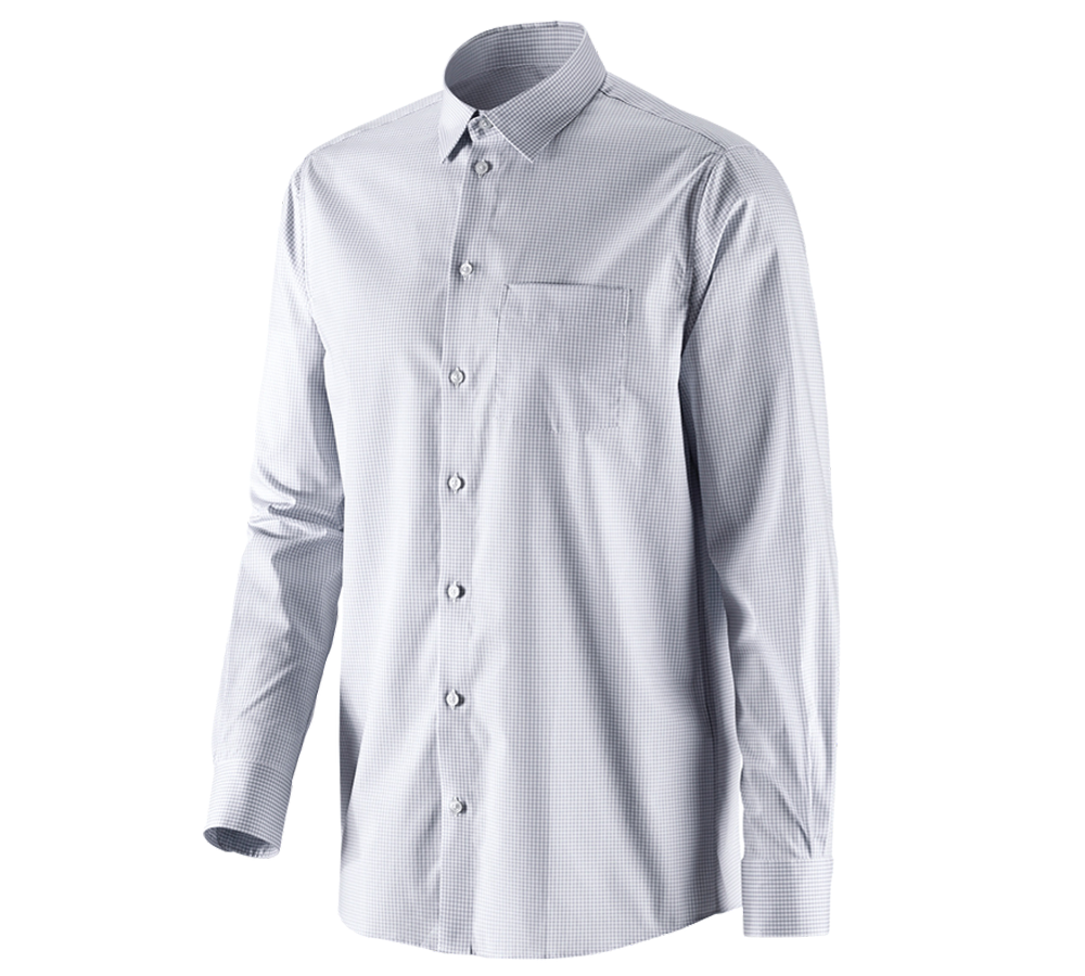 Emner: e.s. Business skjorte cotton stretch, comfort fit + tågegrå  ternet