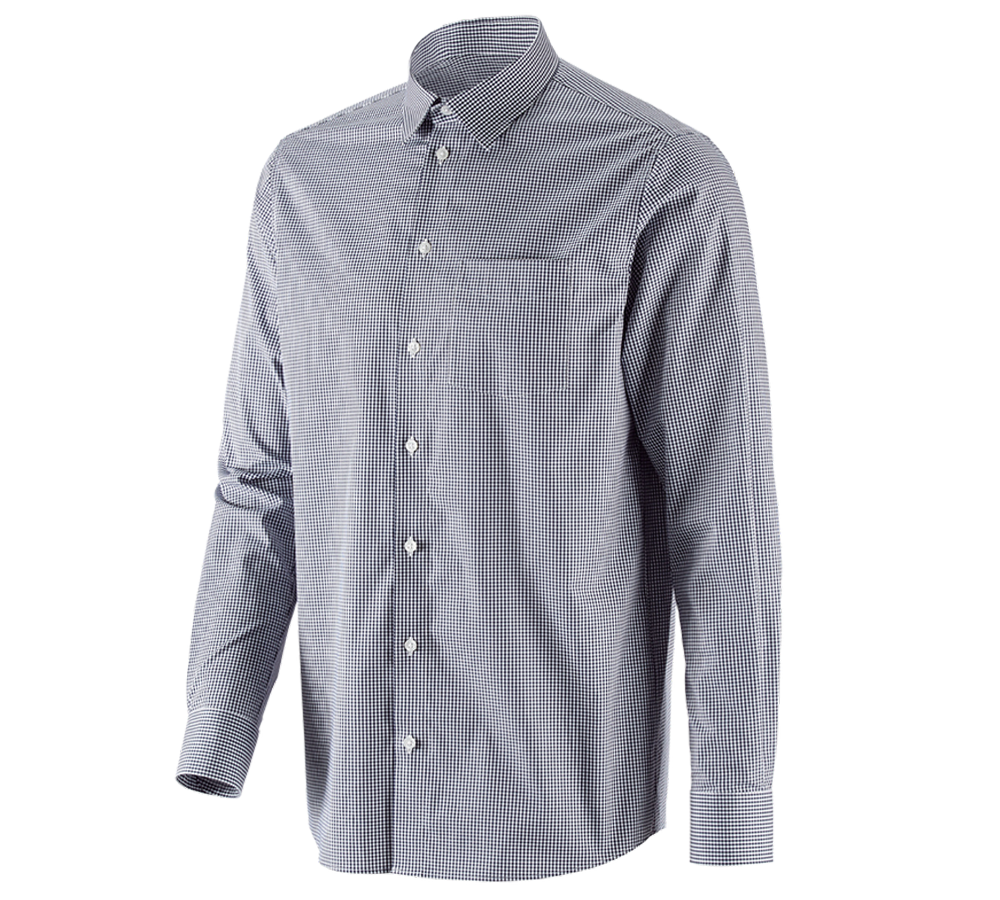 T-Shirts, Pullover & Skjorter: e.s. Business skjorte cotton stretch, comfort fit + mørkeblå ternet