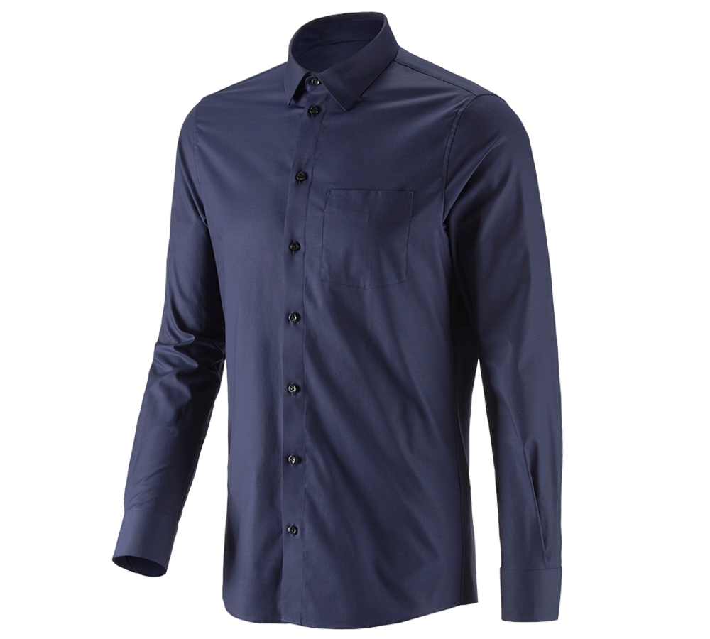 T-Shirts, Pullover & Skjorter: e.s. Business skjorte cotton stretch, slim fit + mørkeblå