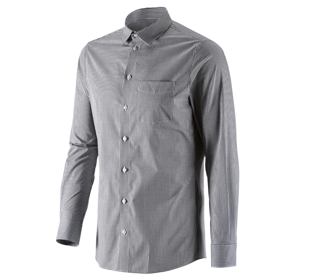 T-Shirts, Pullover & Skjorter: e.s. Business skjorte cotton stretch, slim fit + sort ternet